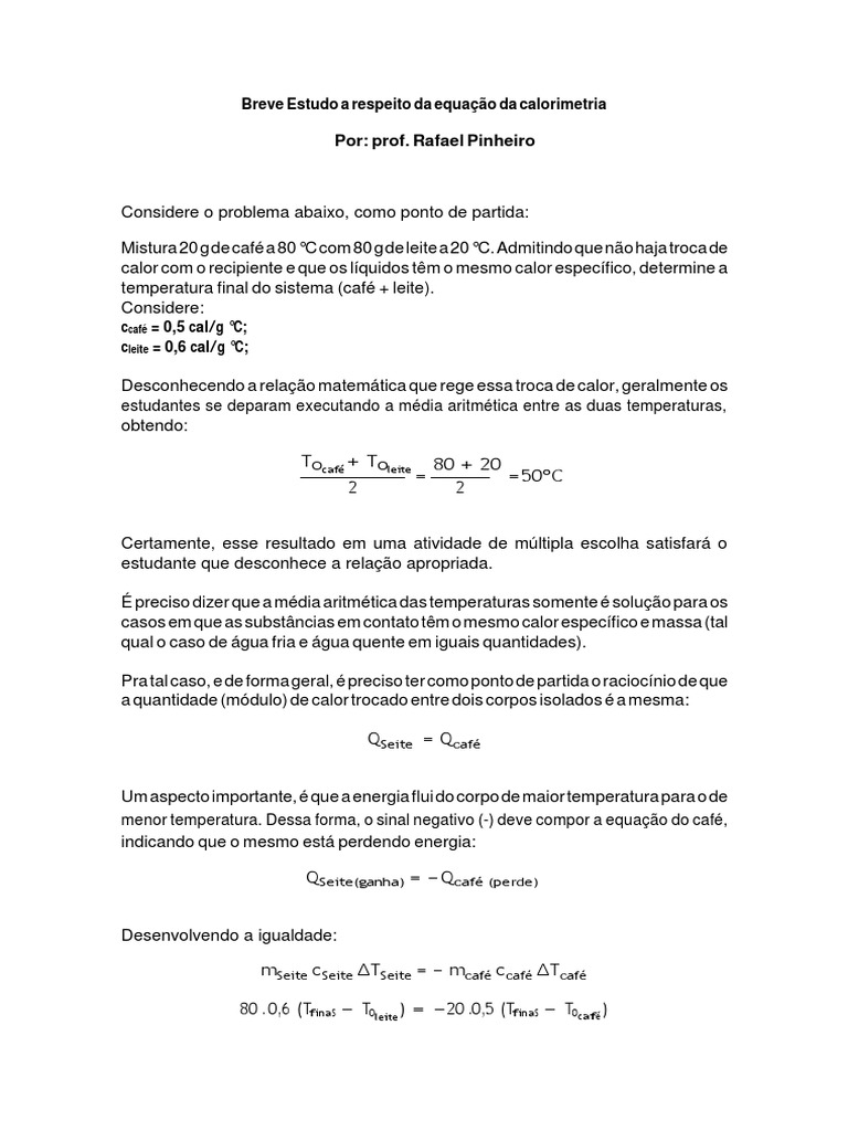 Equação da Calorimetria em Exercícios | PDF | Calor | Capacidade térmica