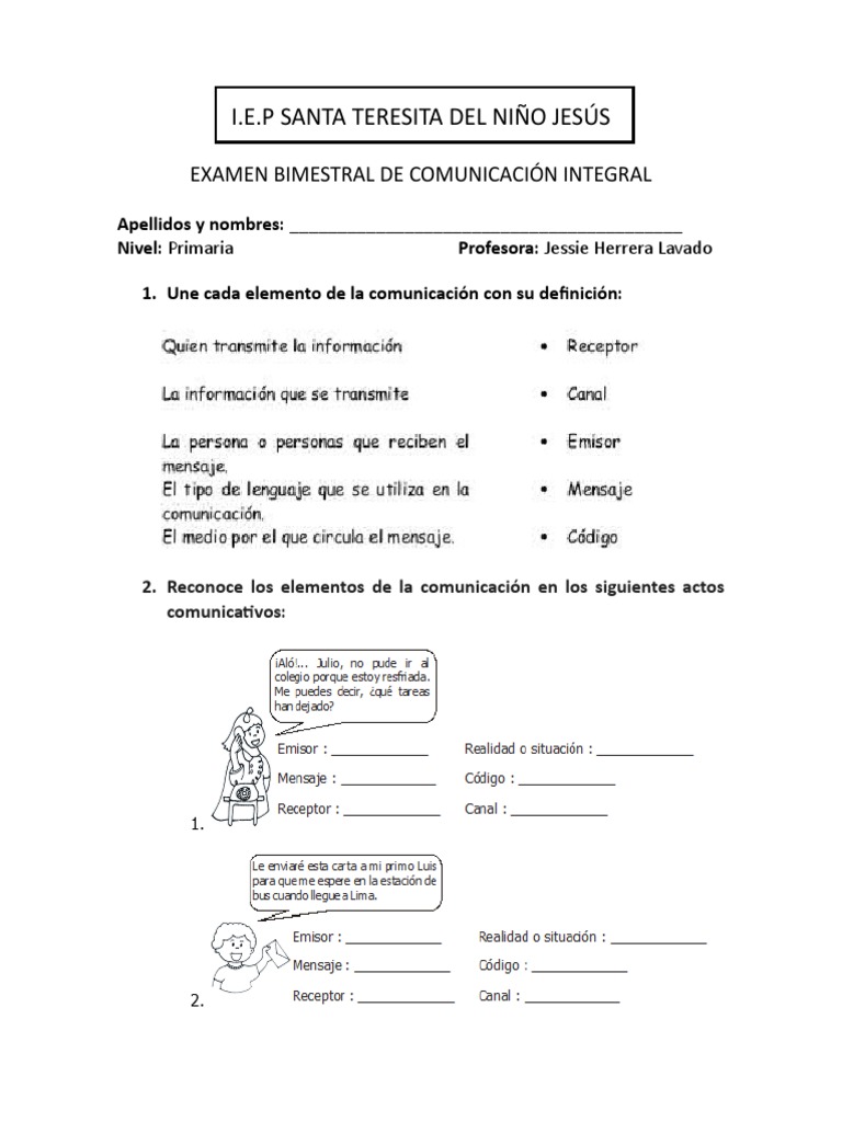 Examen Bimestral de Comunicación 4to Grado | PDF