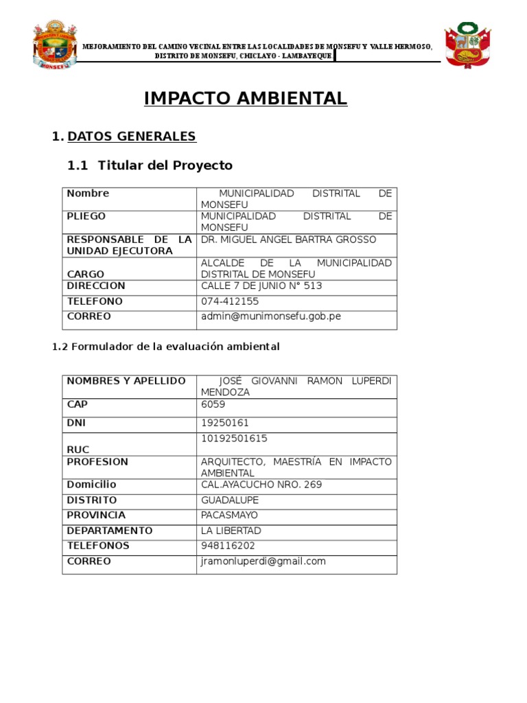 Estudio de Impacto Ambiental Monsefu | PDF | Residuos | Entorno natural