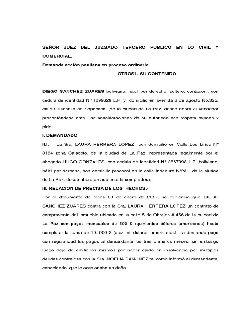 Demanda Accion Pauliana | PDF | Gobierno | Justicia