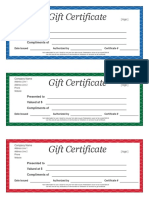 Gift Certificate: Presented To Valued at $ Compliments of
