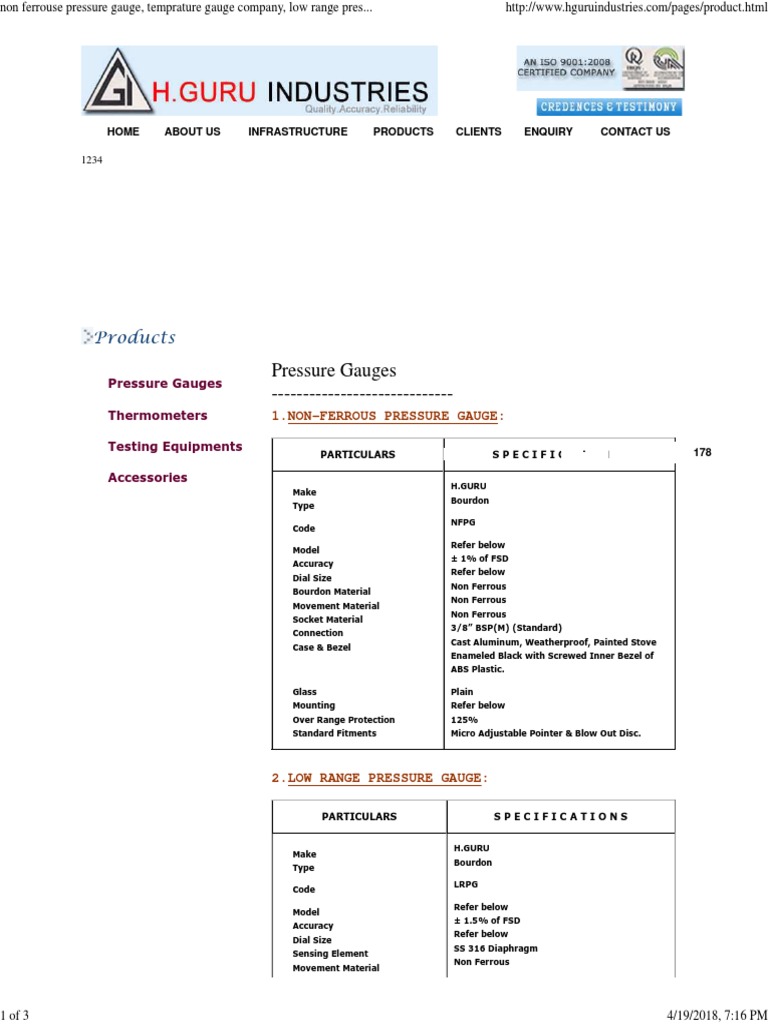 H Guru Non Ferrouse Pressure Gauge | PDF | Pressure Measurement | Tools