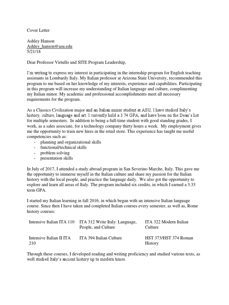 Cover Letter - Updated | PDF | Arizona State University | Italy