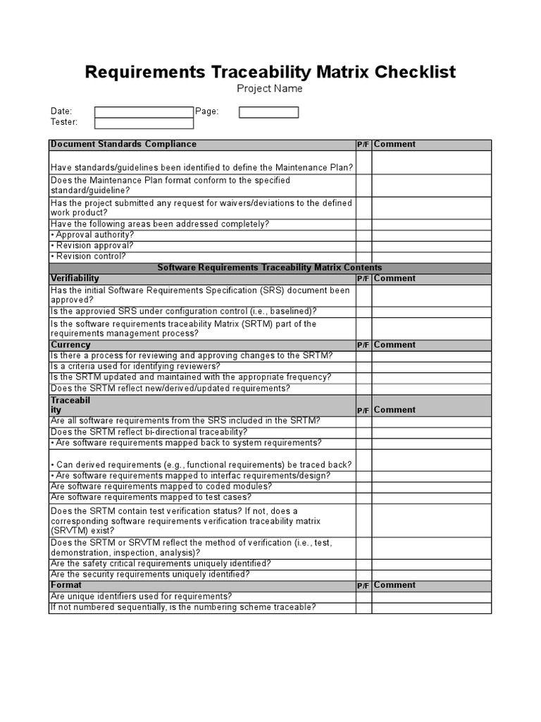 Requirements Traceability Matrix Checklist | PDF | Verification And