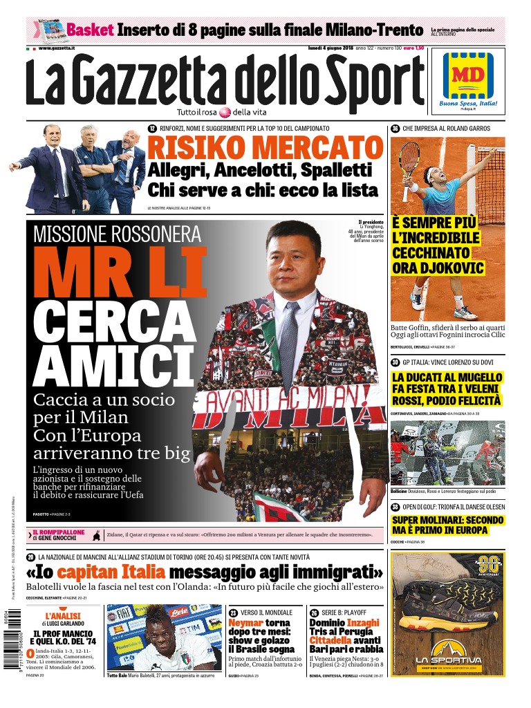 Gazzetta Dello Sport Con Edizioni Locali 4 Giugno 2018 | PDF, image size:768x1024