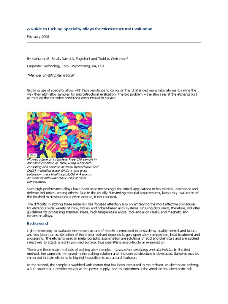 A Guide To Etching Specialty Alloys For Microstructural Evaluation