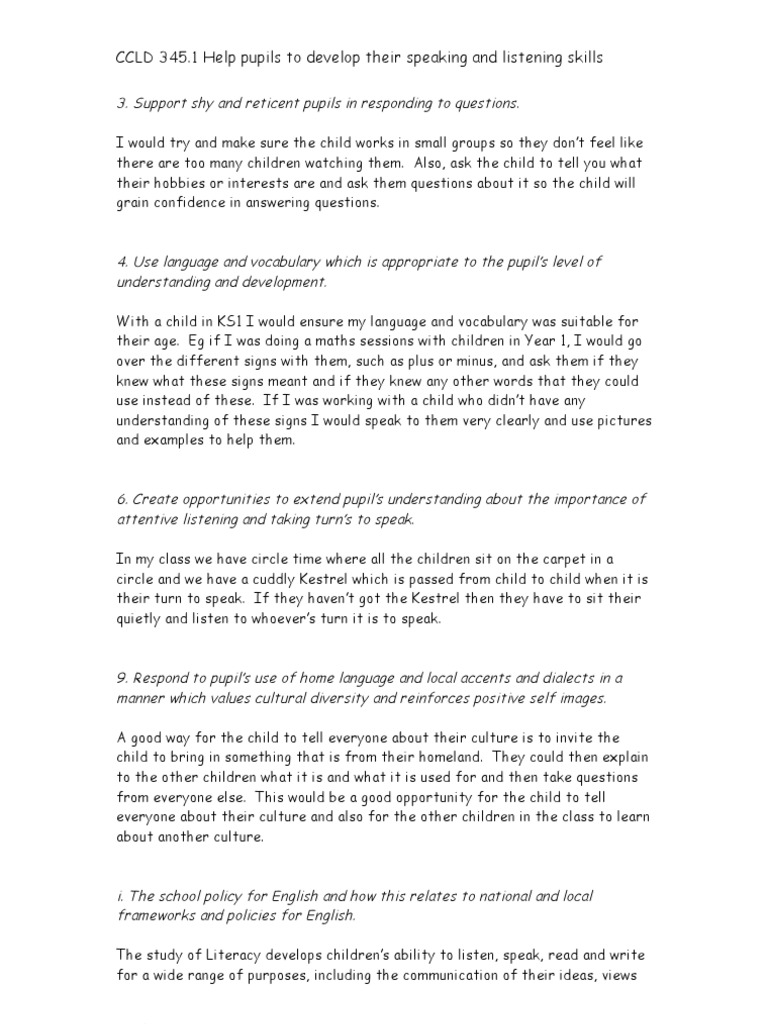 Enhancing Pupils' Speaking and Listening Skills | PDF | Literacy | Speech