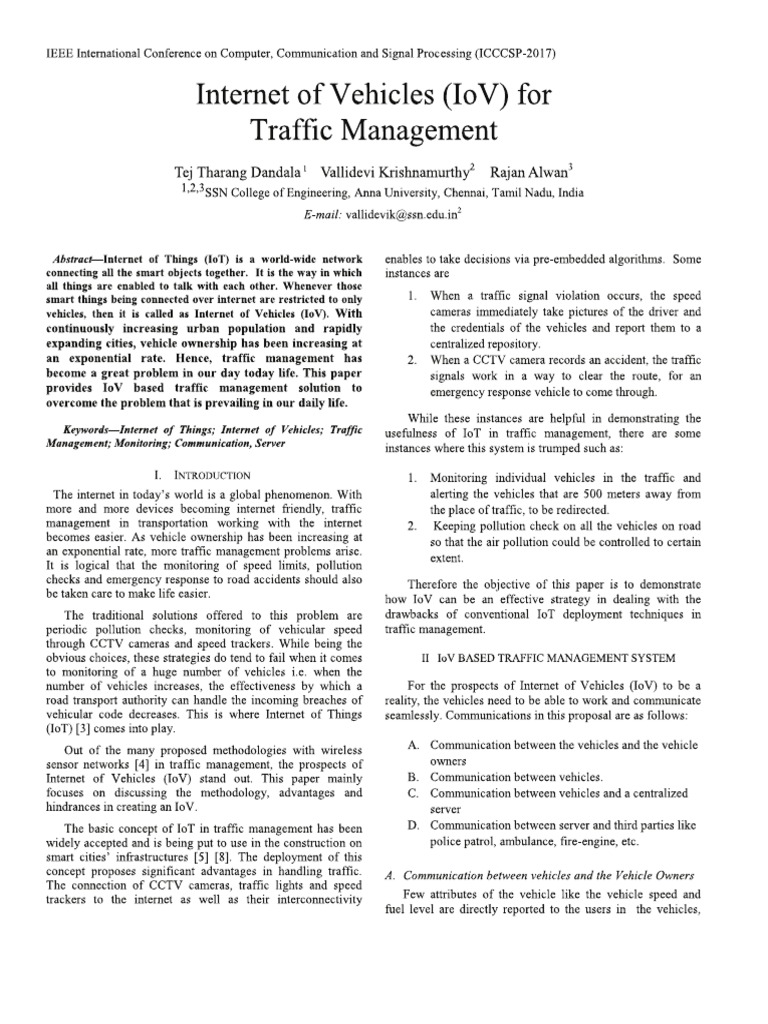 Internet of Vehicles (IoV) For Traffic Management | PDF | Traffic ...
