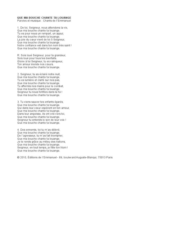 24+ Que ma bouche chante ta louange partition pdf information · sukini