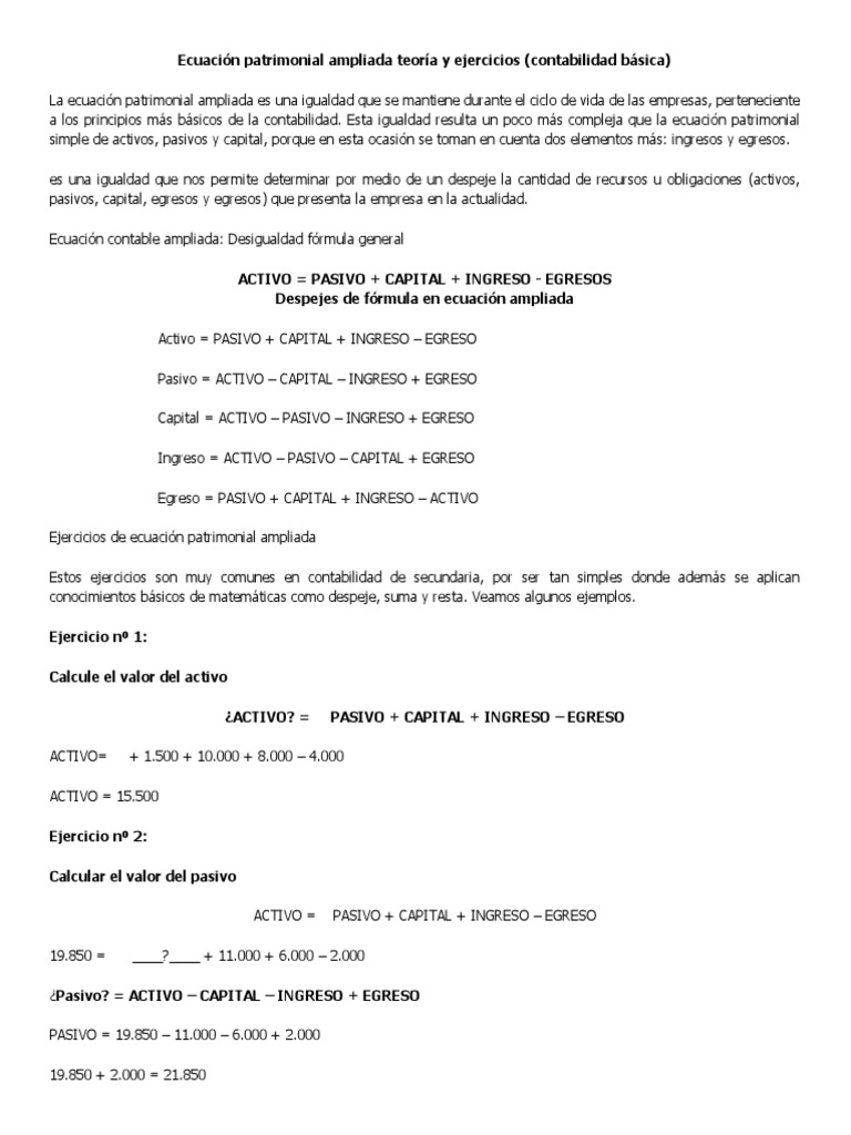 Ecuación Patrimonial Ampliada Teoría y Ejercicios PDF Contabilidad