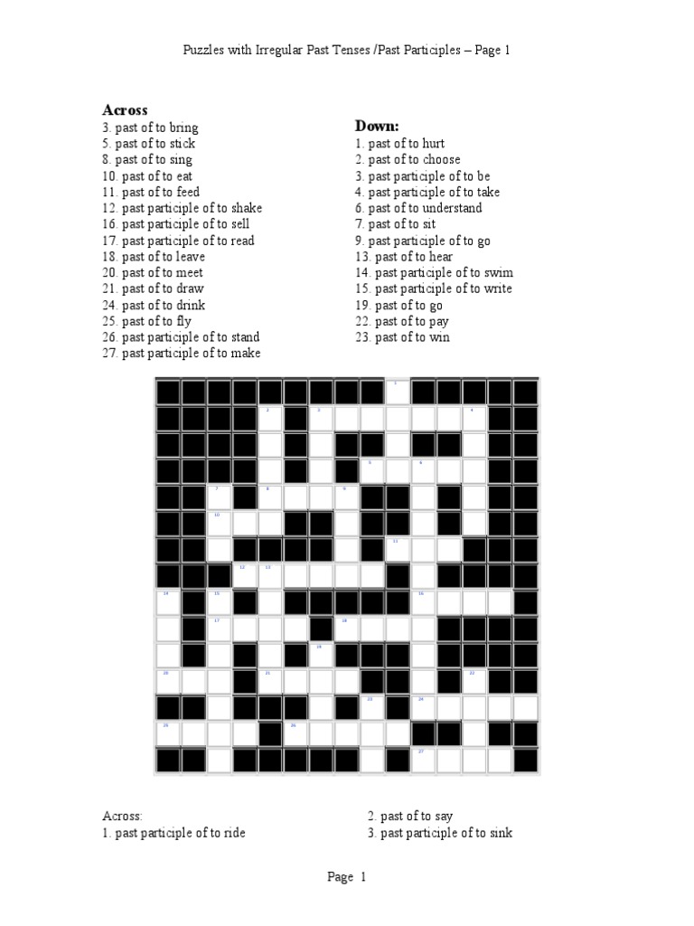 144528110 Crossword Puzzle With Irregular Verbs
