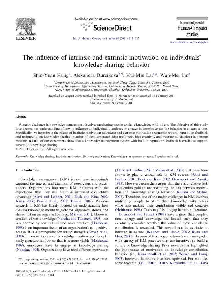 The Influence of Intrinsic and Extrinsic Motivation On Individuals ...