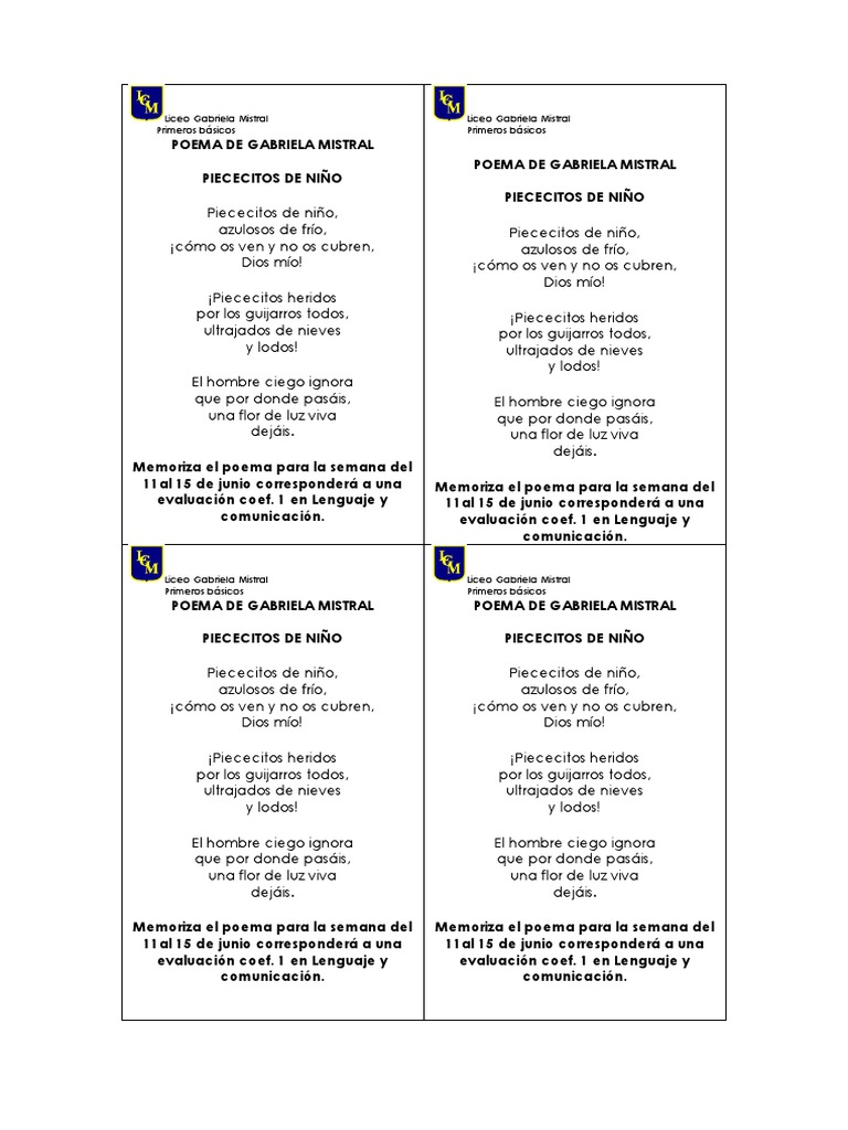 Poema Piececitos De Ninos Pdf