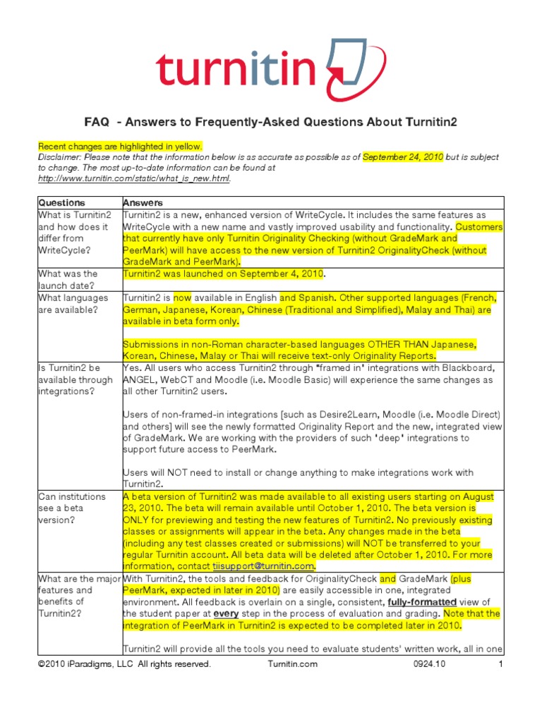 FAQ - Answers To Frequently-Asked Questions About Turnitin2 | PDF ...