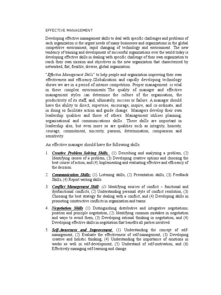 Essential Skills for Effective Management | PDF | Leadership | Negotiation