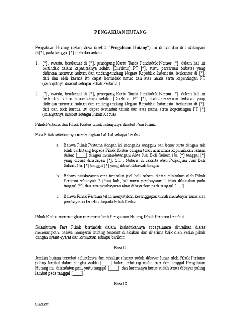 Perjanjian Pengakuan Hutang Pdf