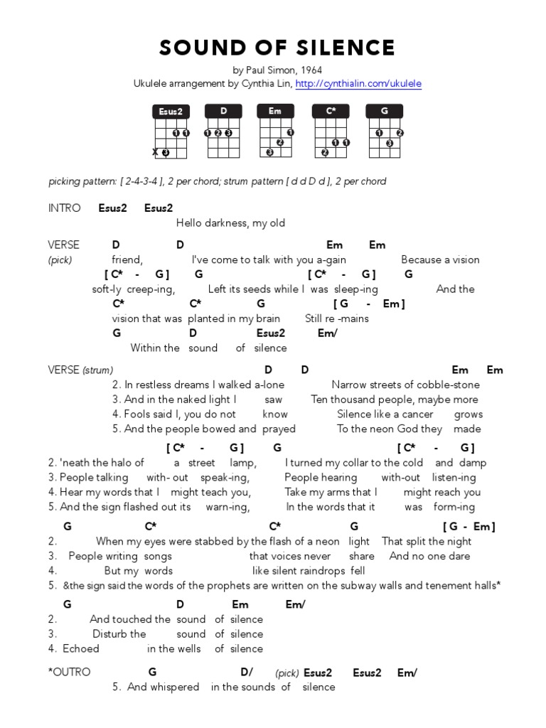 Sound Of Silence Ukulele Chord Chart Pdf Song Structure Songs
