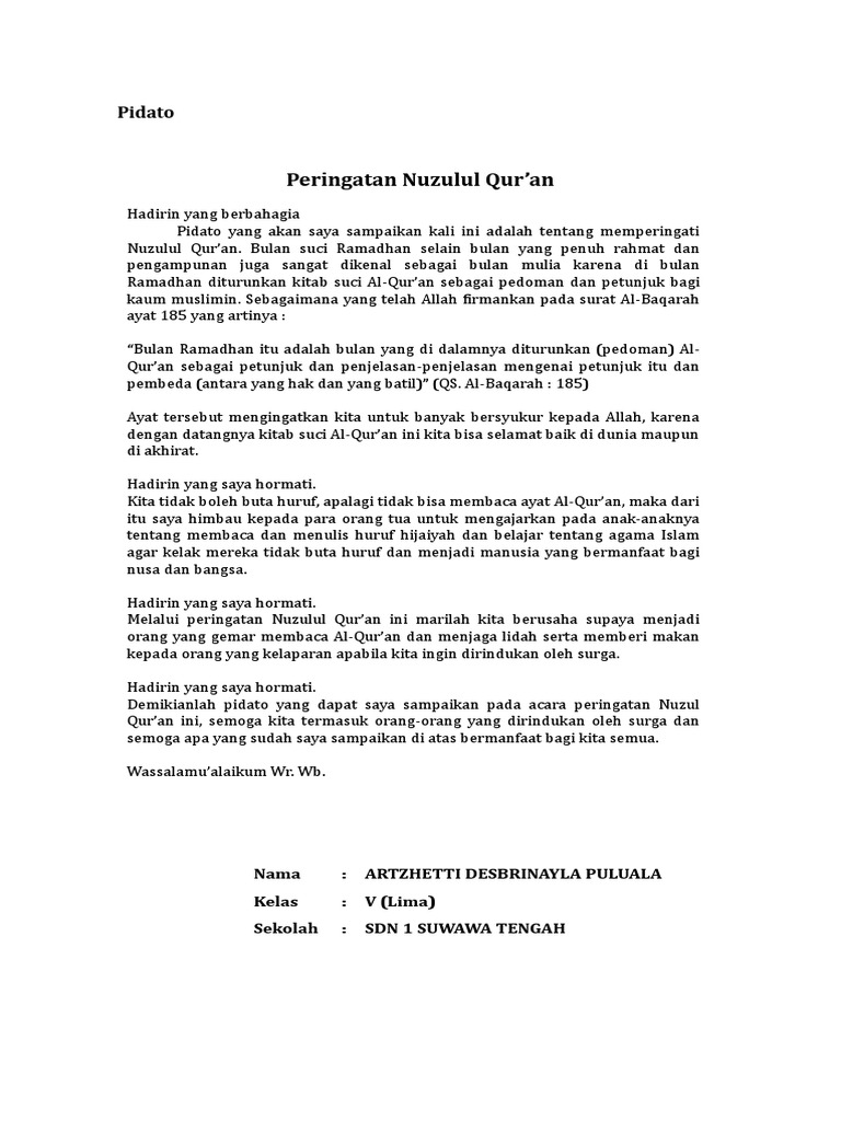 Pidato Nuzulul Quran Jurnal Siswa