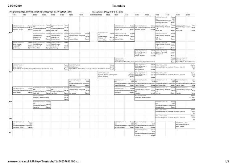 MBA IT Management Term 1 Schedule | PDF