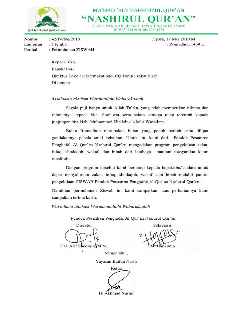 Surat Permintaan Ziswah