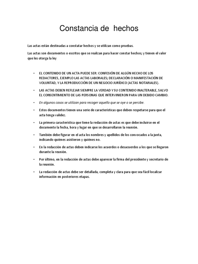 Constancia de Hechos  Demanda judicial  Ley procesal