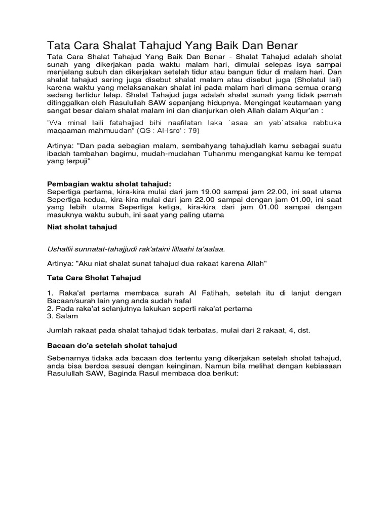 Tata Cara Shalat Tahajud Yang Baik Dan Benar Pembagian Waktu Sholat Tahajud