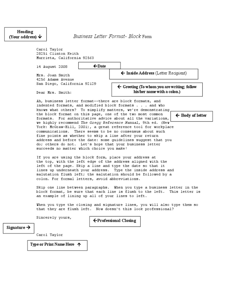 Business Letter Format For Amer Lit and CAHSEE | PDF | Document | Symbols
