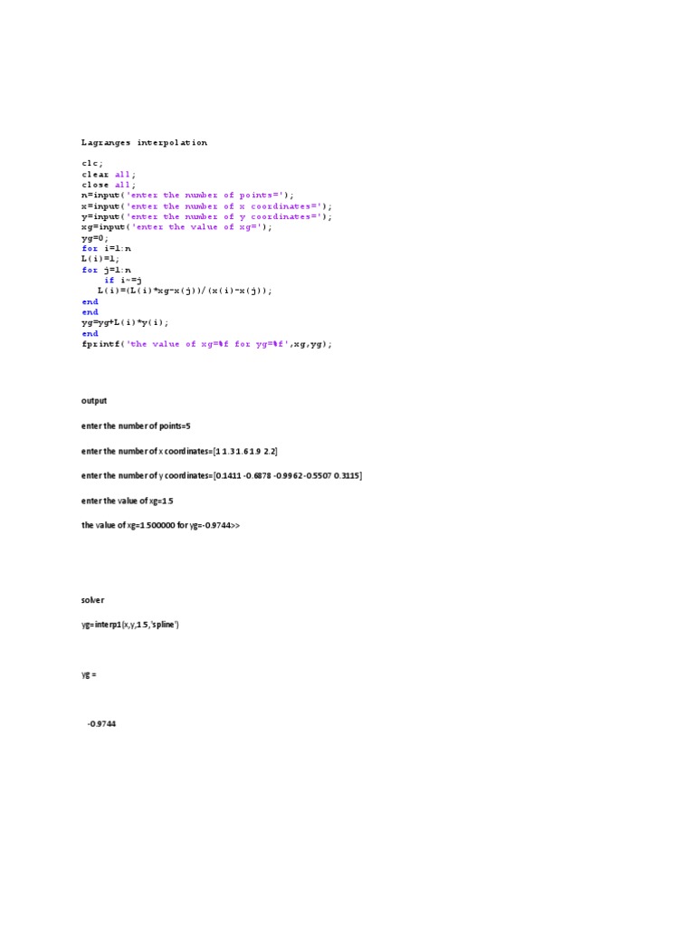 Lagrange Interpolation Method Example | PDF