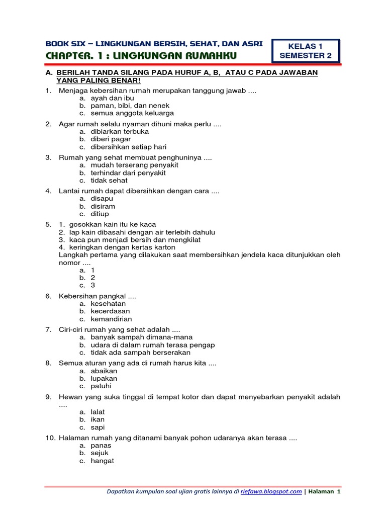 Soal Kelas 1 Tema 6 Subtema 1(1)