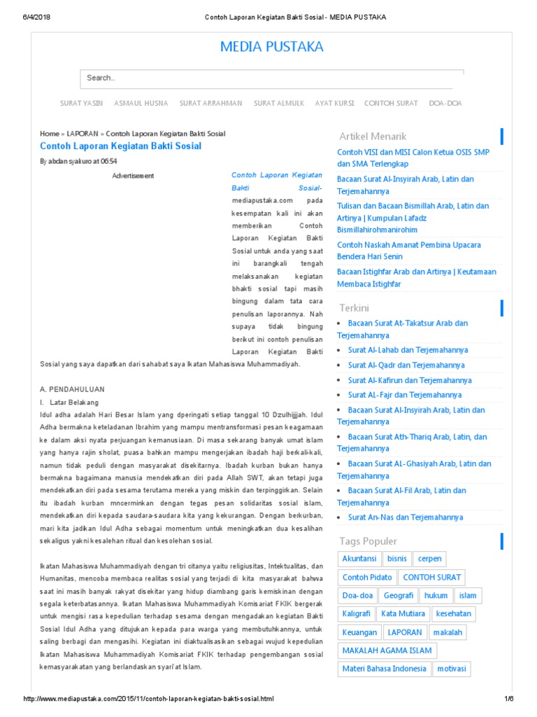 Contoh Laporan Kegiatan Bakti Sosial MEDIA PUSTAKA