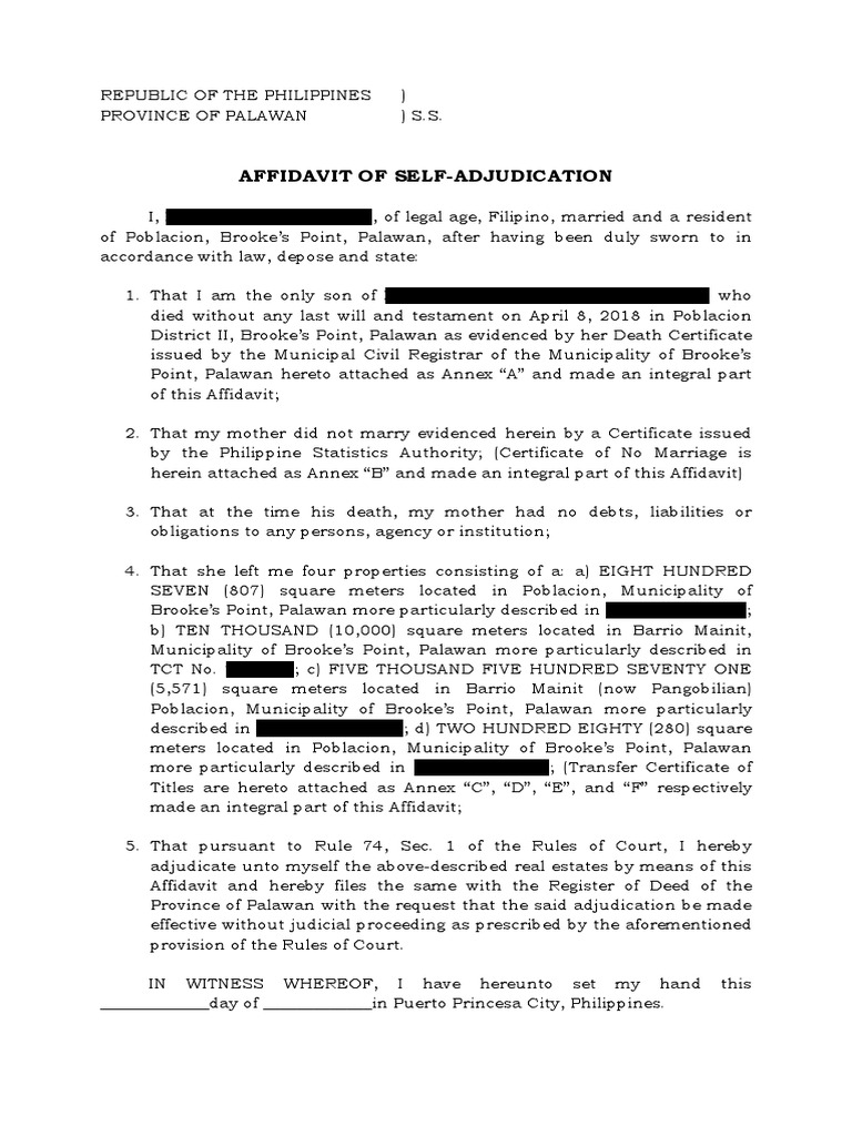Affidavit of Self Adjudication Affidavit Judiciaries