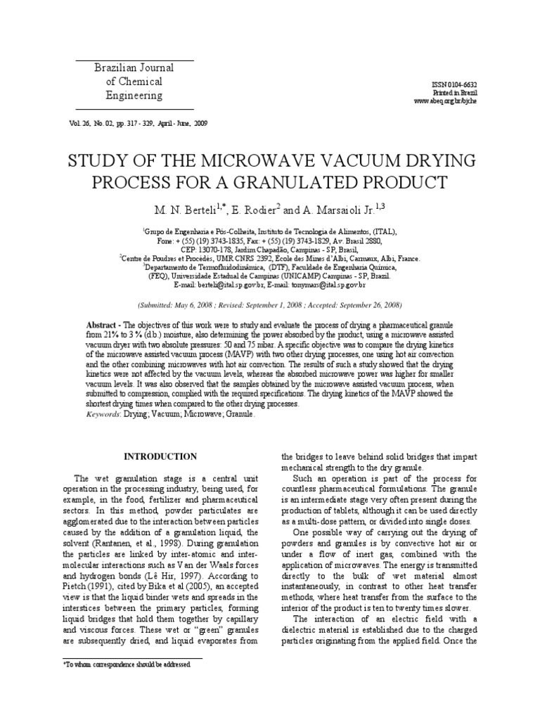 Microwave Vacuum Drying of Granules | PDF | Dielectric | Scanning ...