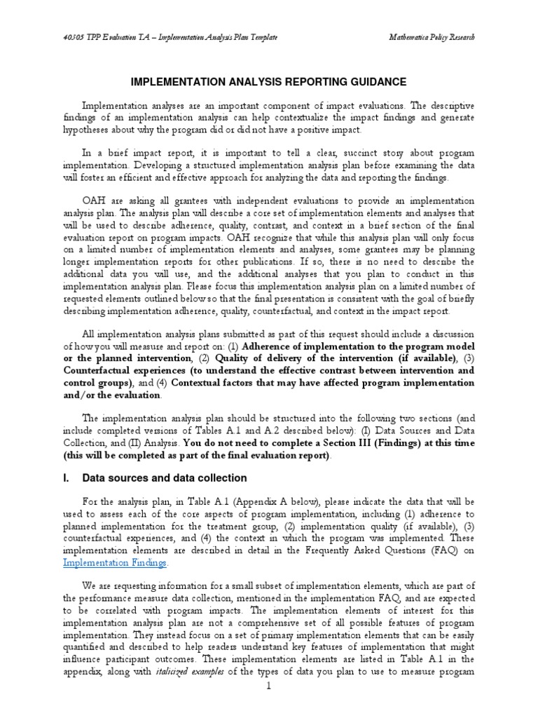 Implementation Analysis Plan Template | PDF | Survey Methodology ...