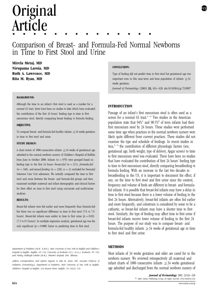 Comparison of Breast - and Formula-Fed Normal Newborns in Time To First