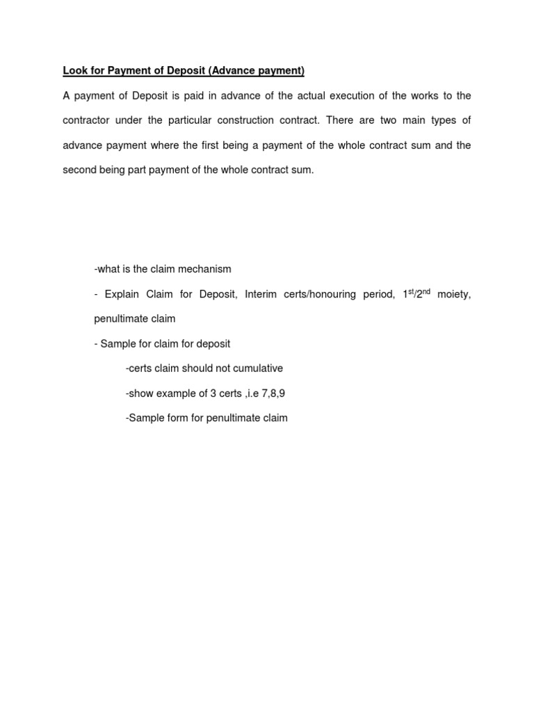 Look For Payment of Deposit (Advance Payment) : ST ND | PDF ...