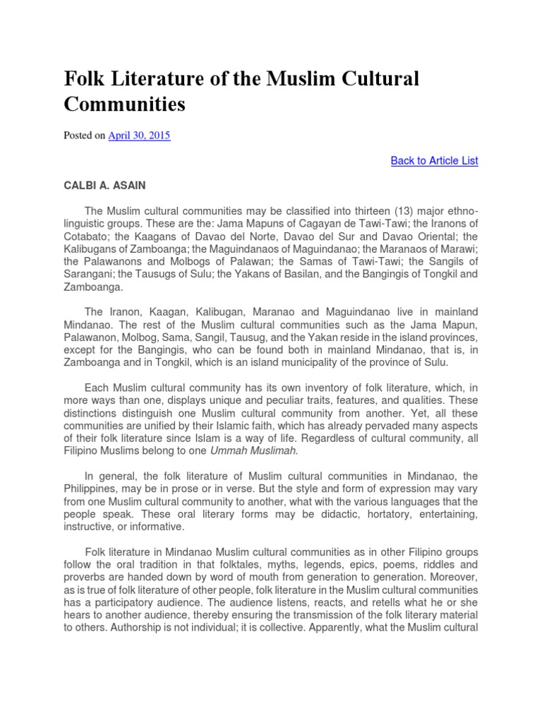Muslim Folk Literature in Mindanao | PDF | Storytelling | Ballad