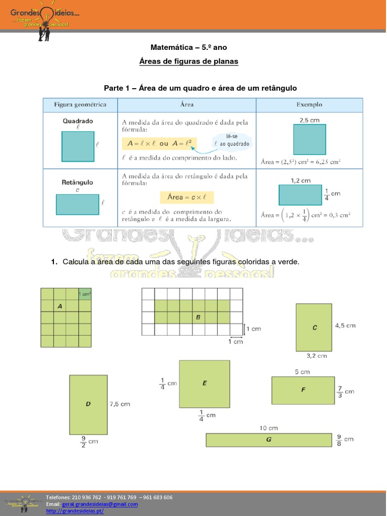 5º Ano Matemática Areas de Figuras Planas | PDF | Triângulo | Formas ...