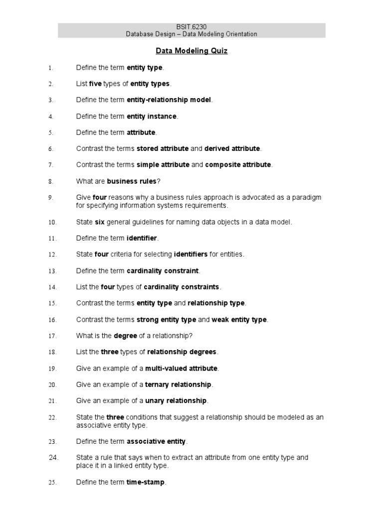 Class01 Data Modeling Quiz PDF