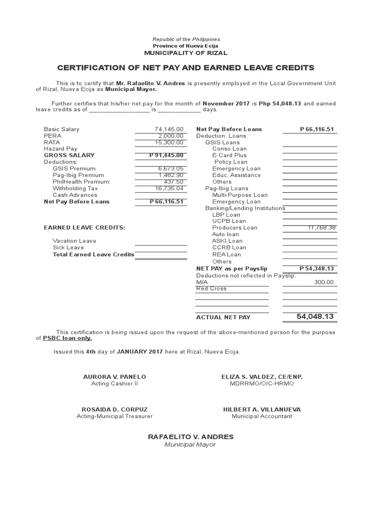 Pag-IBIG Certificate of Net Pay Sample | PDF | Loans | Banks