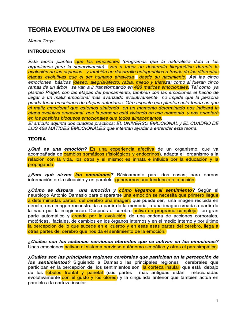 Teoria Evolutva de Las Emociones 1 | PDF | Las emociones | Cerebro