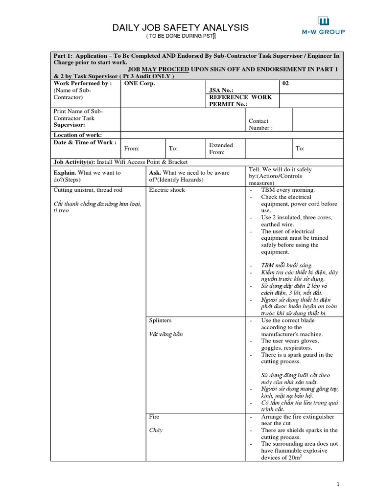 Daily Job Safety Analysis for Wifi Installation | PDF | Personal ...