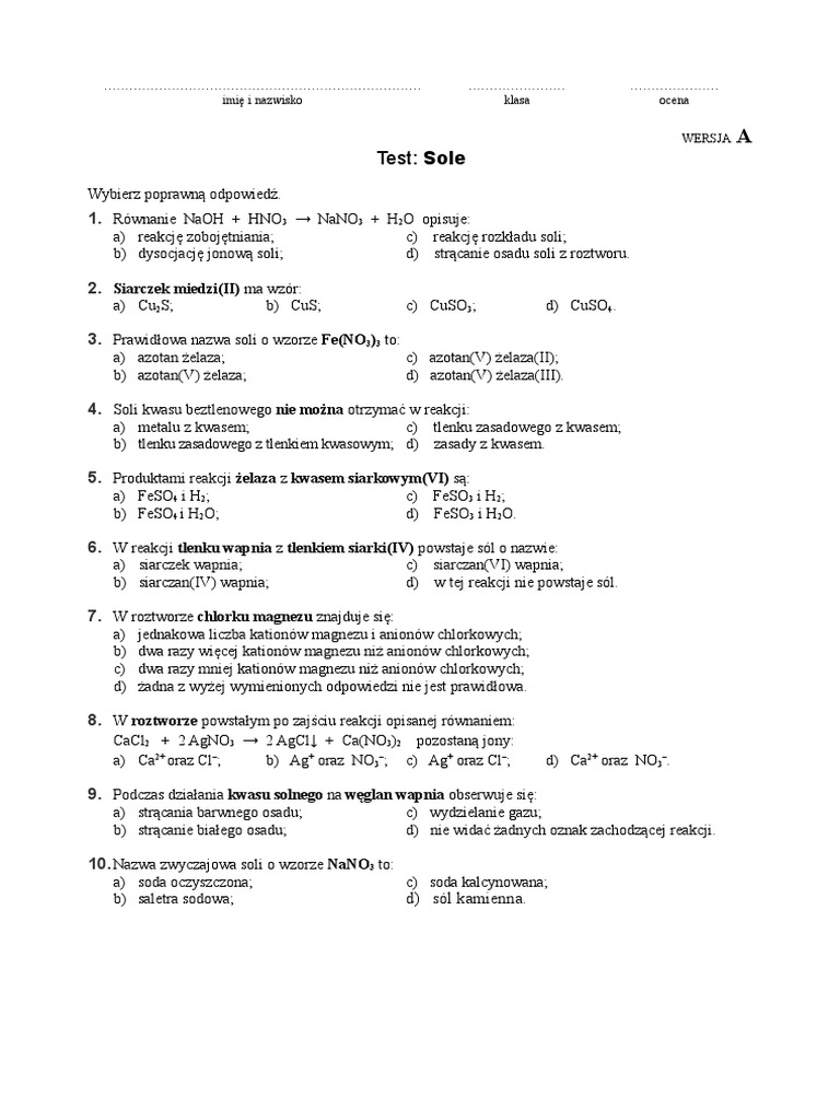 Chemia Nowej Ery Klasa 8 Testy Pdf