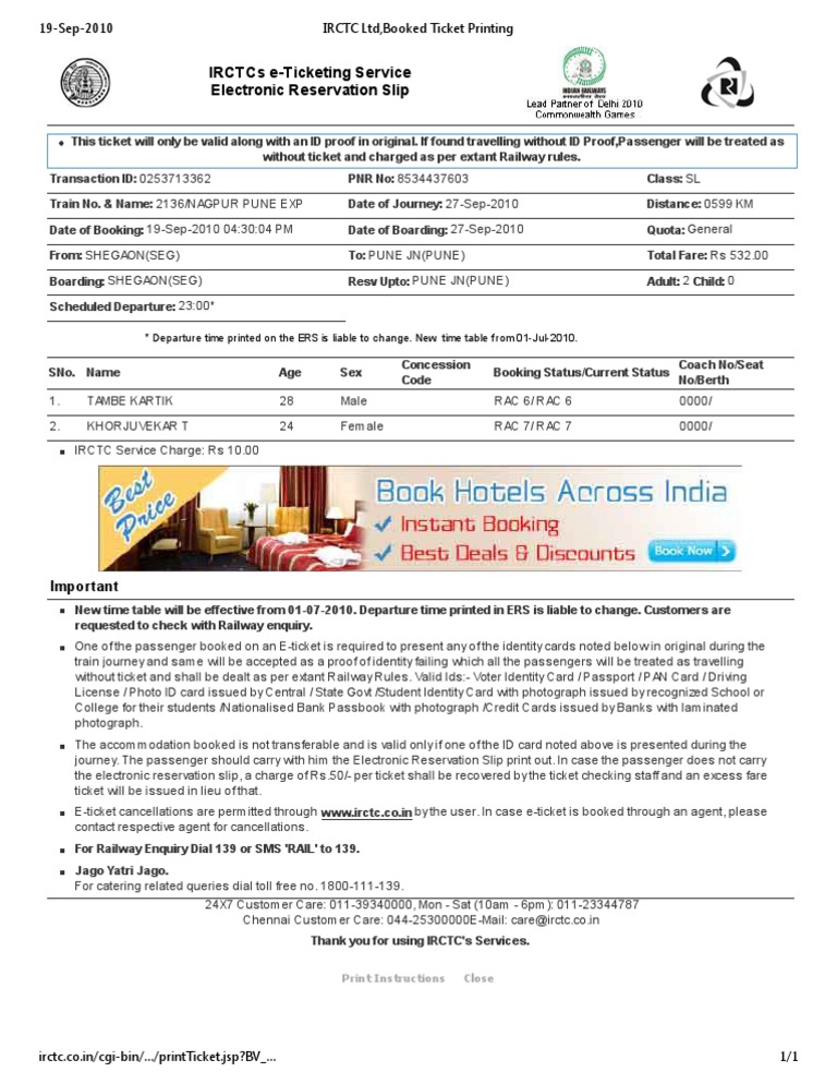 IRCTC E-Ticketing Guidelines and Info | PDF | Identity Document ...