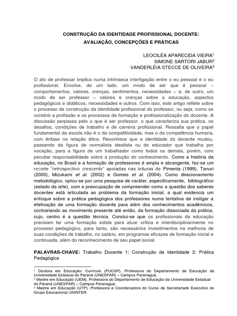 Identidade Profissional do Professor | PDF | Pedagogia | Professores