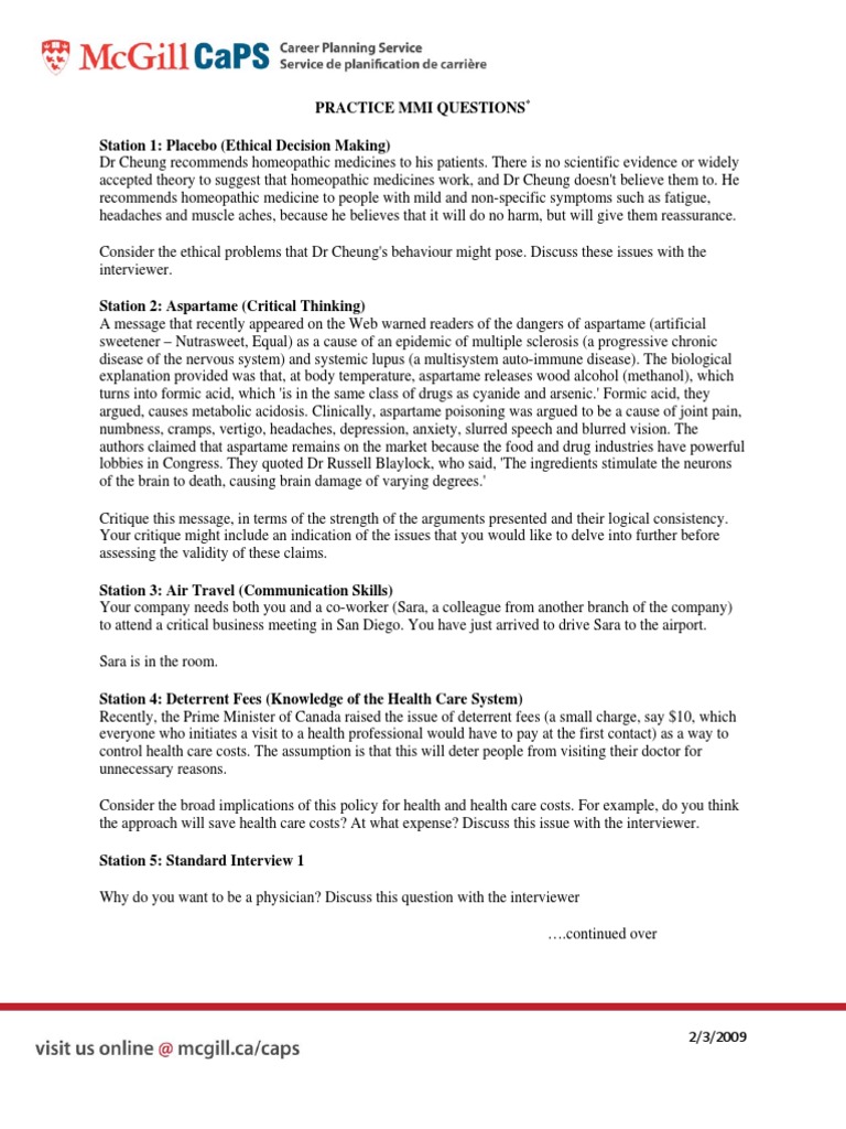 Practice Mmi Questions Station 1 Placebo Ethical Decision Making