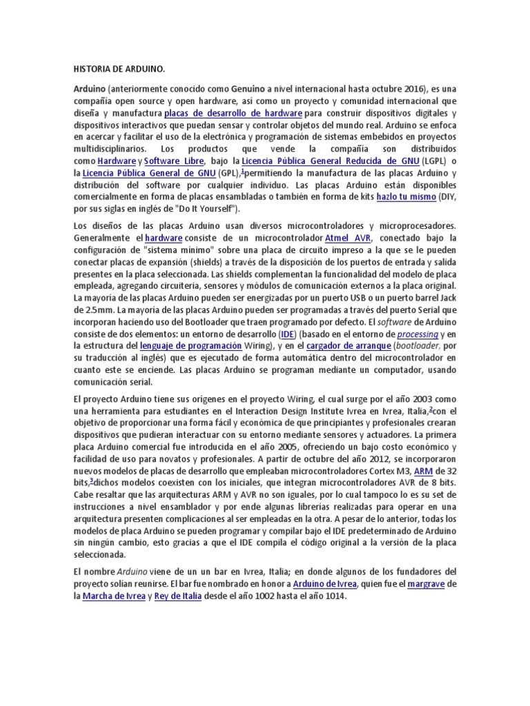 Historia de Arduino y su origen | PDF | Arduino | Informática