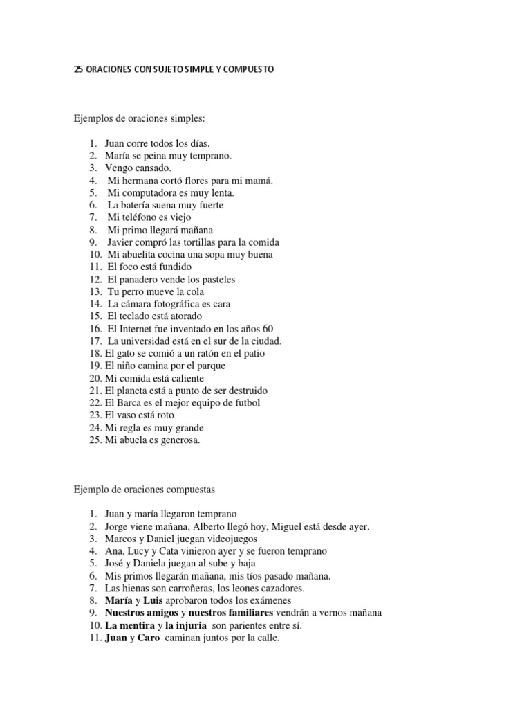 Ejemplos de Oraciones Simples y Compuestas | PDF | Libros para adolescentes