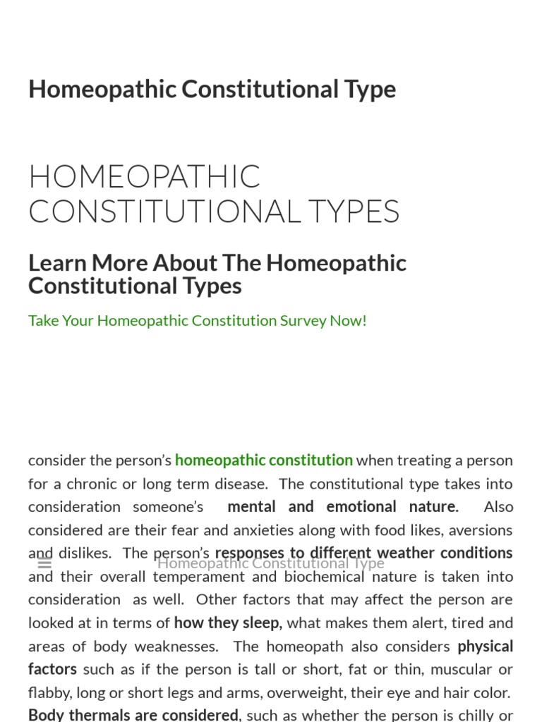 Homeopathic Constitutional Types