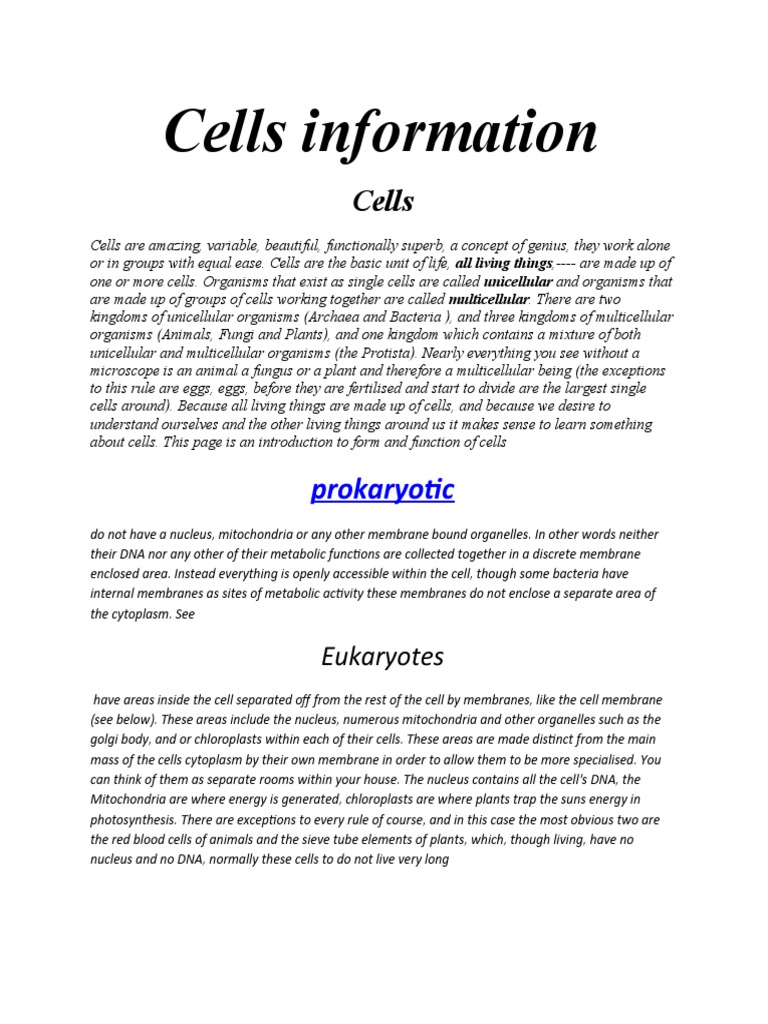 Cell Information | PDF | Cell (Biology) | Cell Nucleus