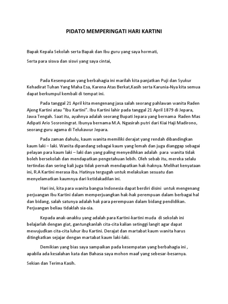 Pidato Memperingati Hari Kartini